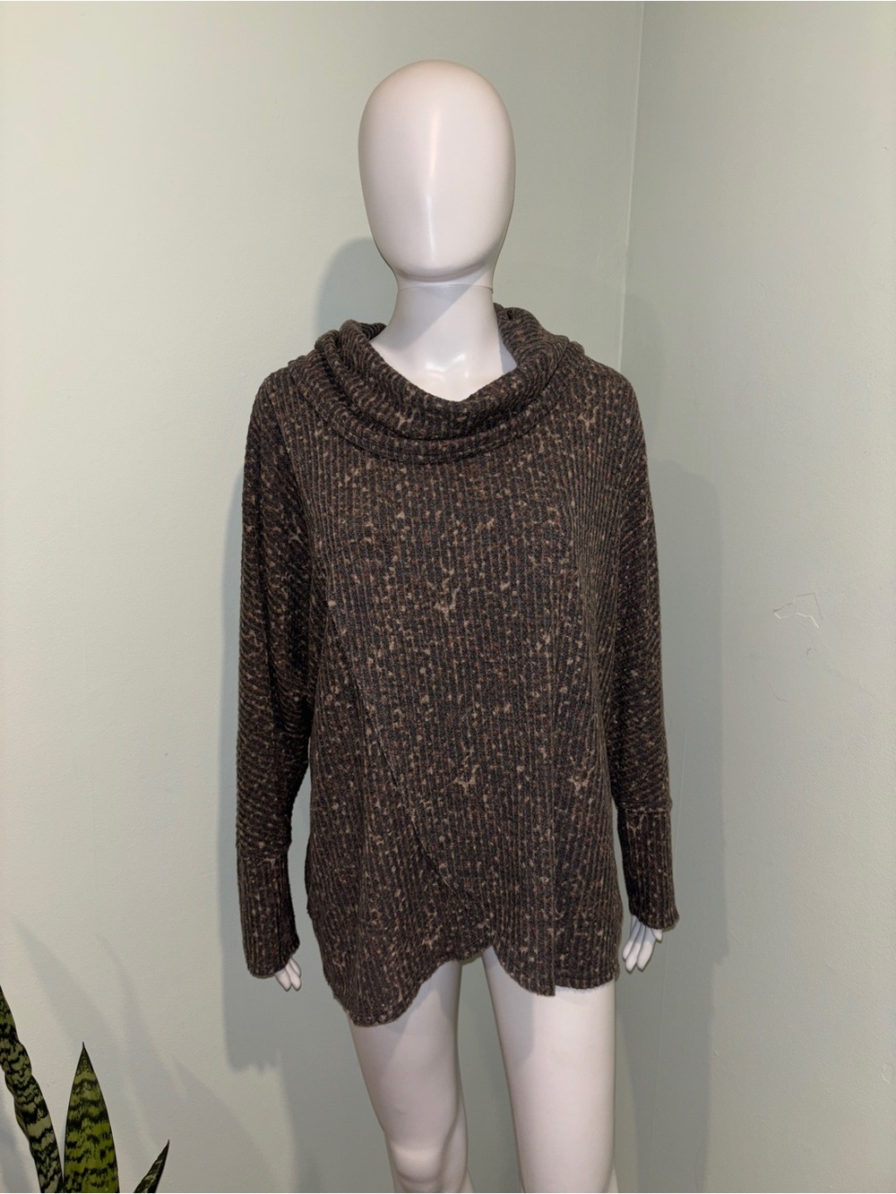 LulaRoe Cozy Ribbed Cowl Neck Sweater - Brown Specklem